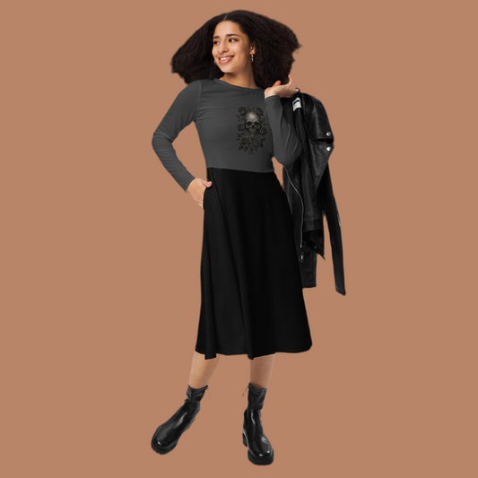 All-over print long sleeve midi dress